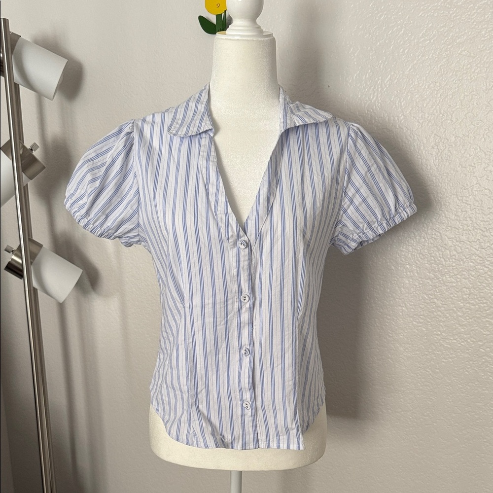 Blue and White Striped Button-Down Shirt